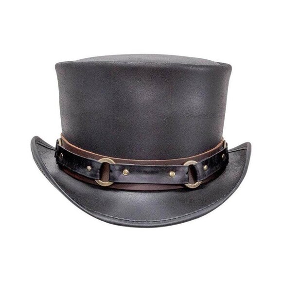 Women\'s Black Leather Top Hat, American Hat Makers, El Dorado, SR2 Hat Band main image 4